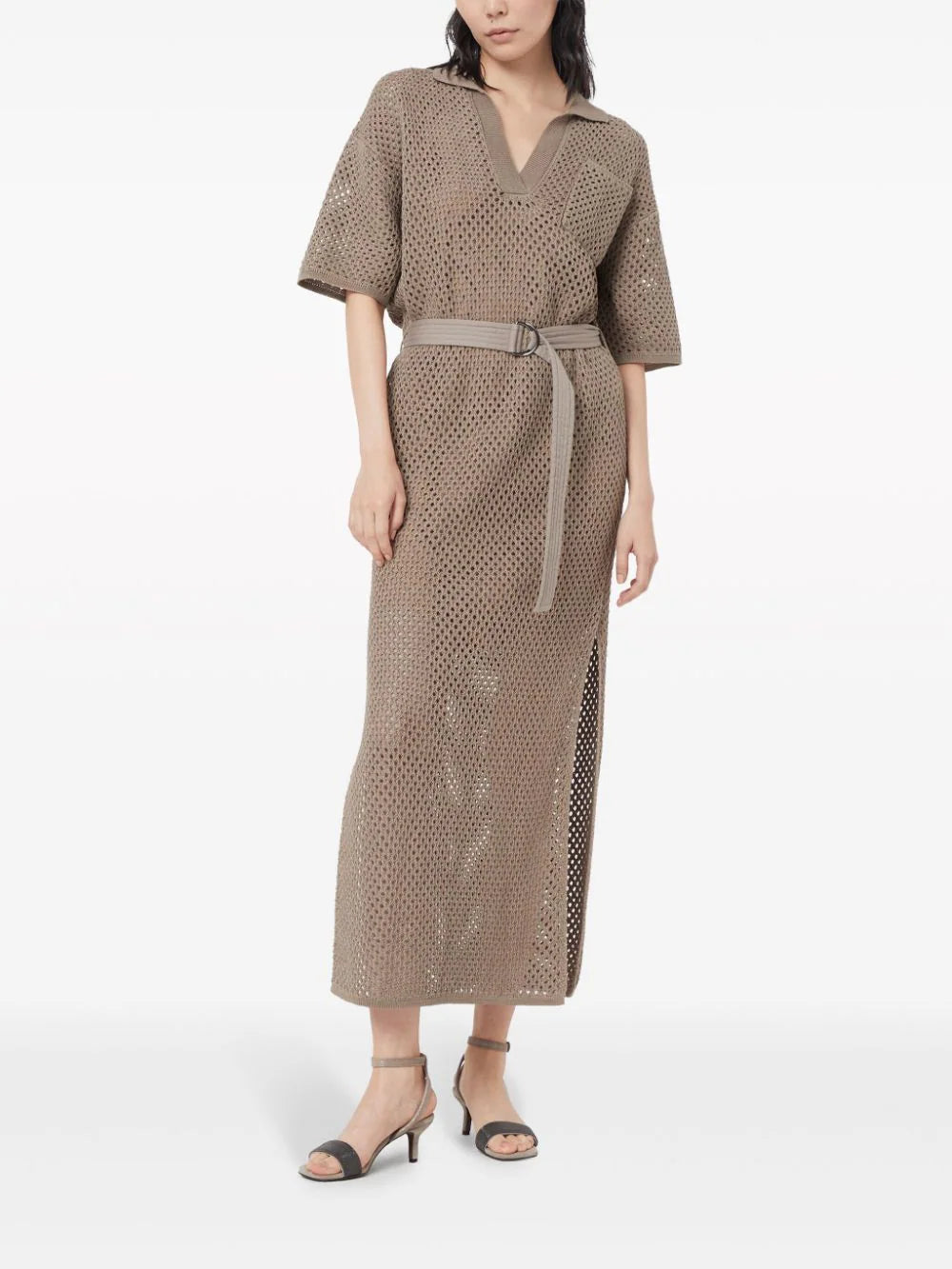 Brunello Cucinelli  crochet-knit cotton midi dress