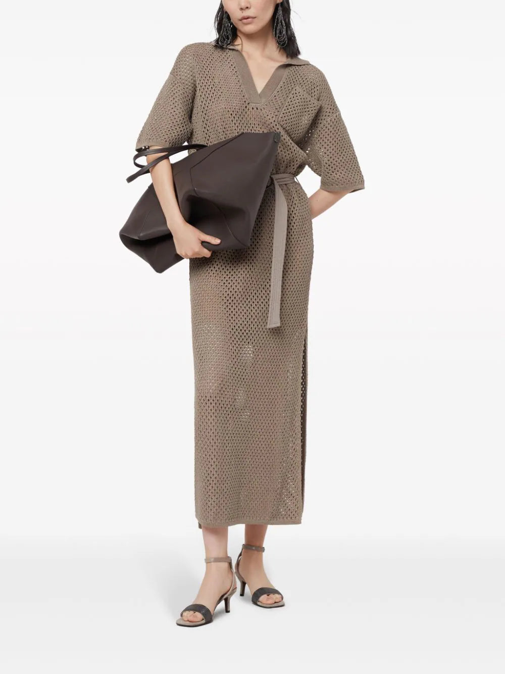 Brunello Cucinelli  crochet-knit cotton midi dress