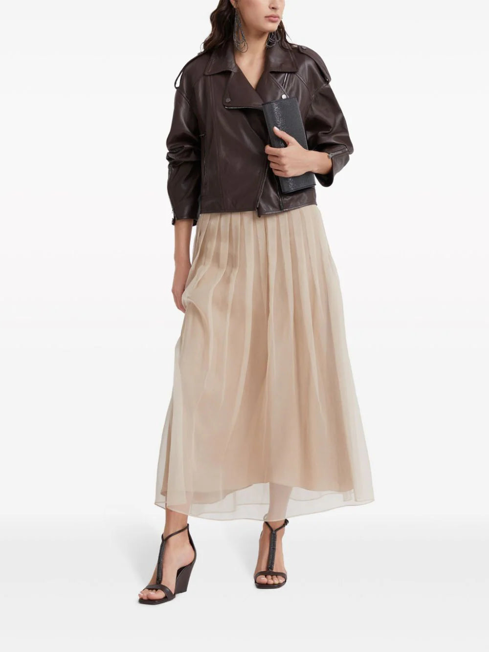 Brunello Cucinelli  Monili-chain pleated silk skirt