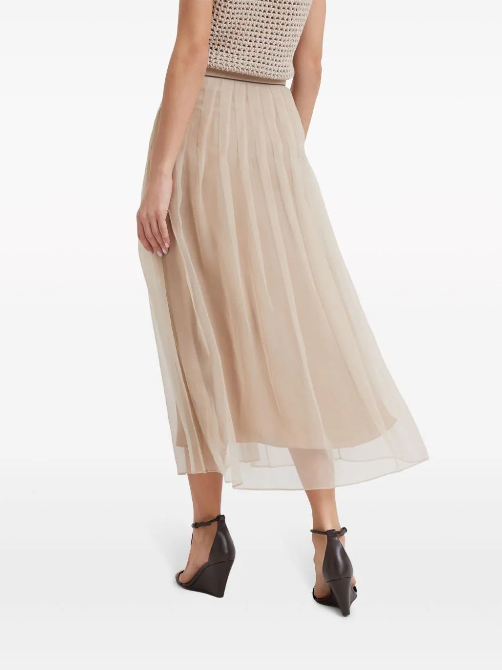 Brunello Cucinelli  Monili-chain pleated silk skirt