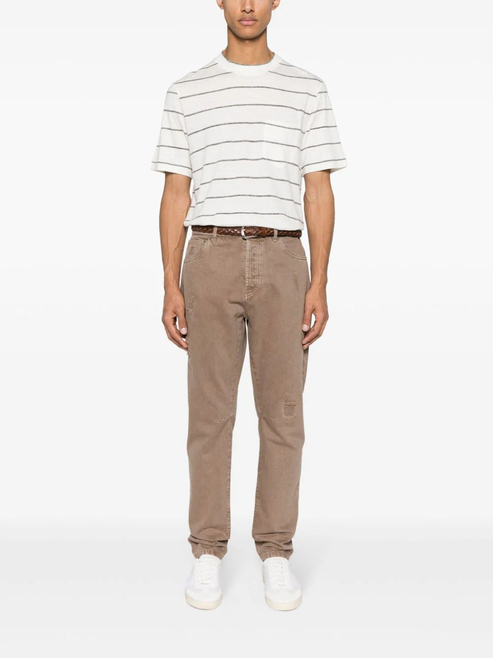 Brunello Cucinelli  striped linen blend T-shirt