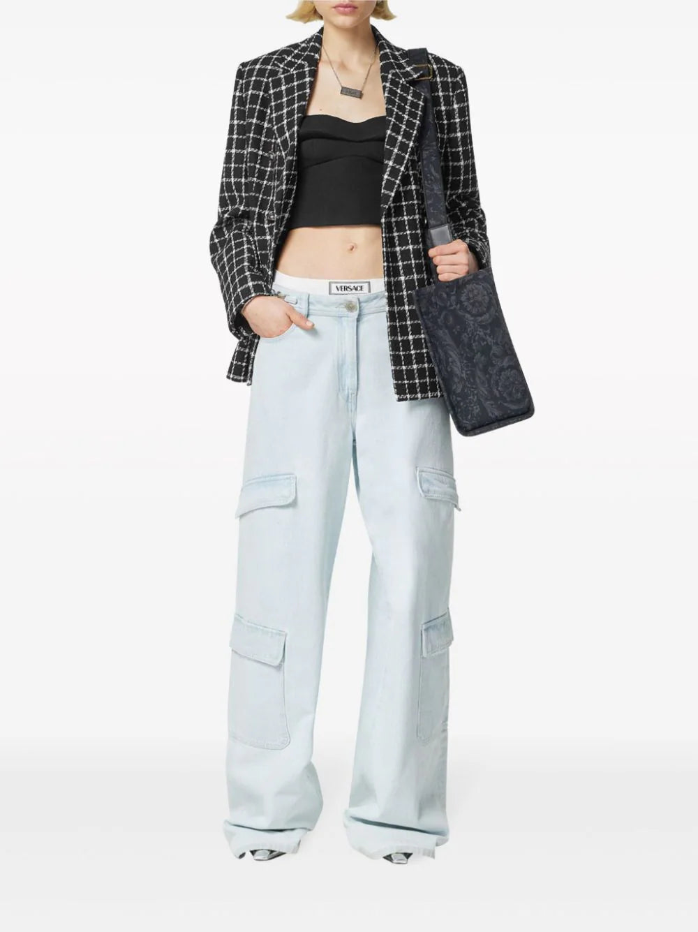 Versace  double-breasted tweed blazer