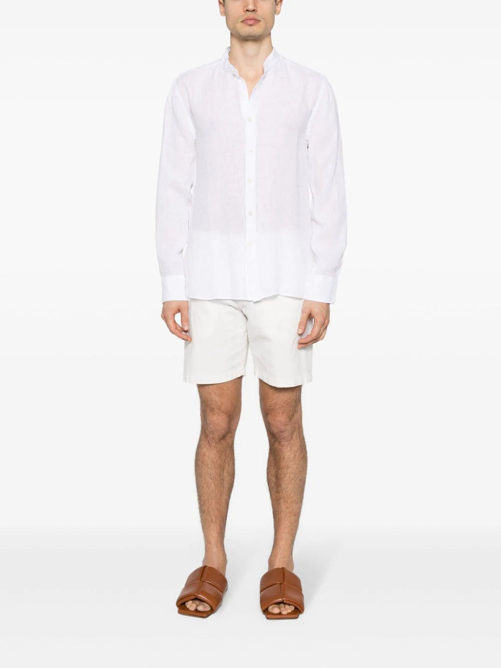 120% Lino band-collar linen shirt
