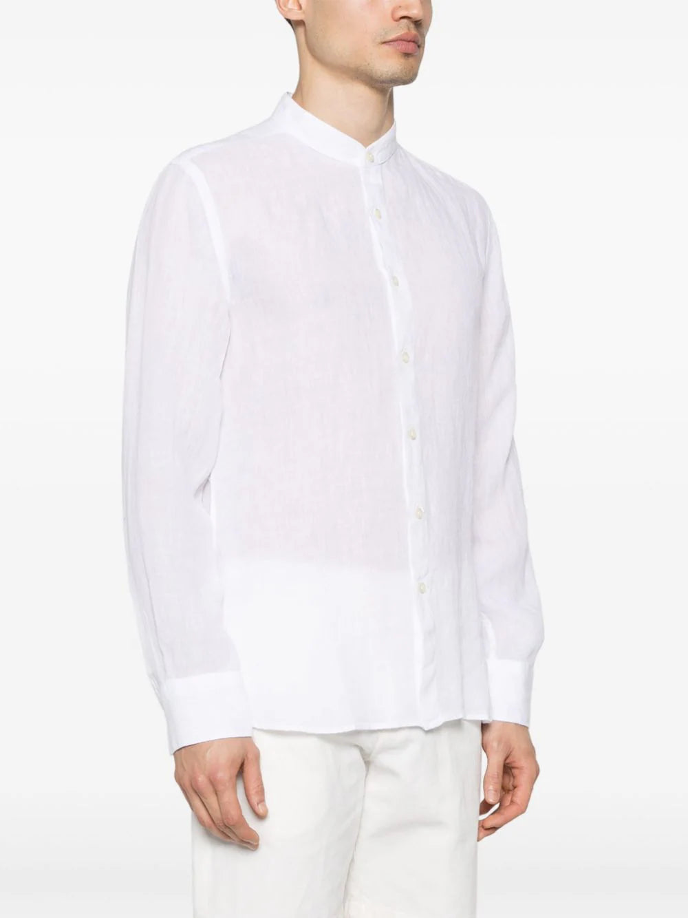 120% Lino band-collar linen shirt