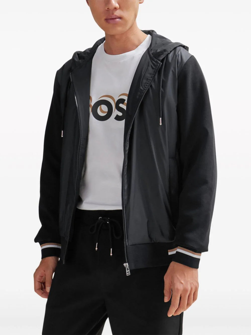 BOSS contrast-sleeve hooded jacket