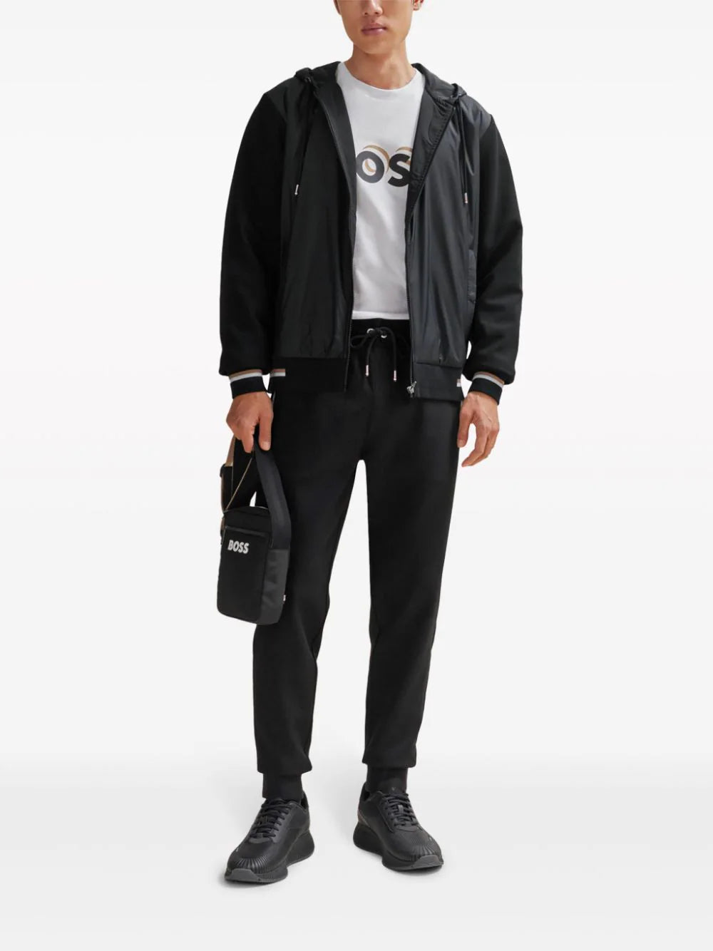 BOSS contrast-sleeve hooded jacket