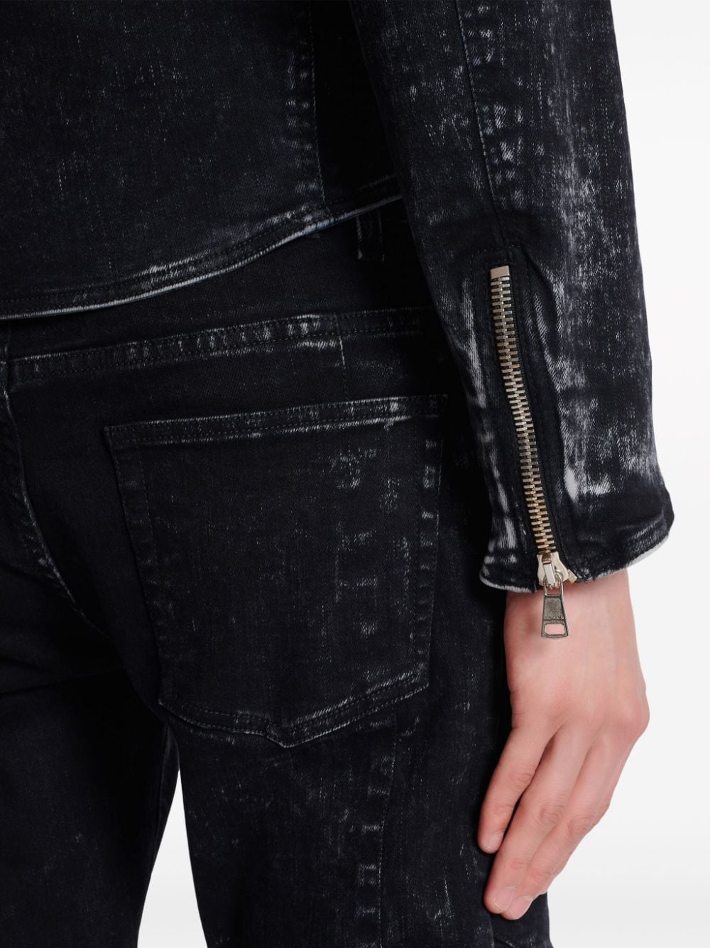 Balmain B logo-appliqué denim biker jacket - Image 2