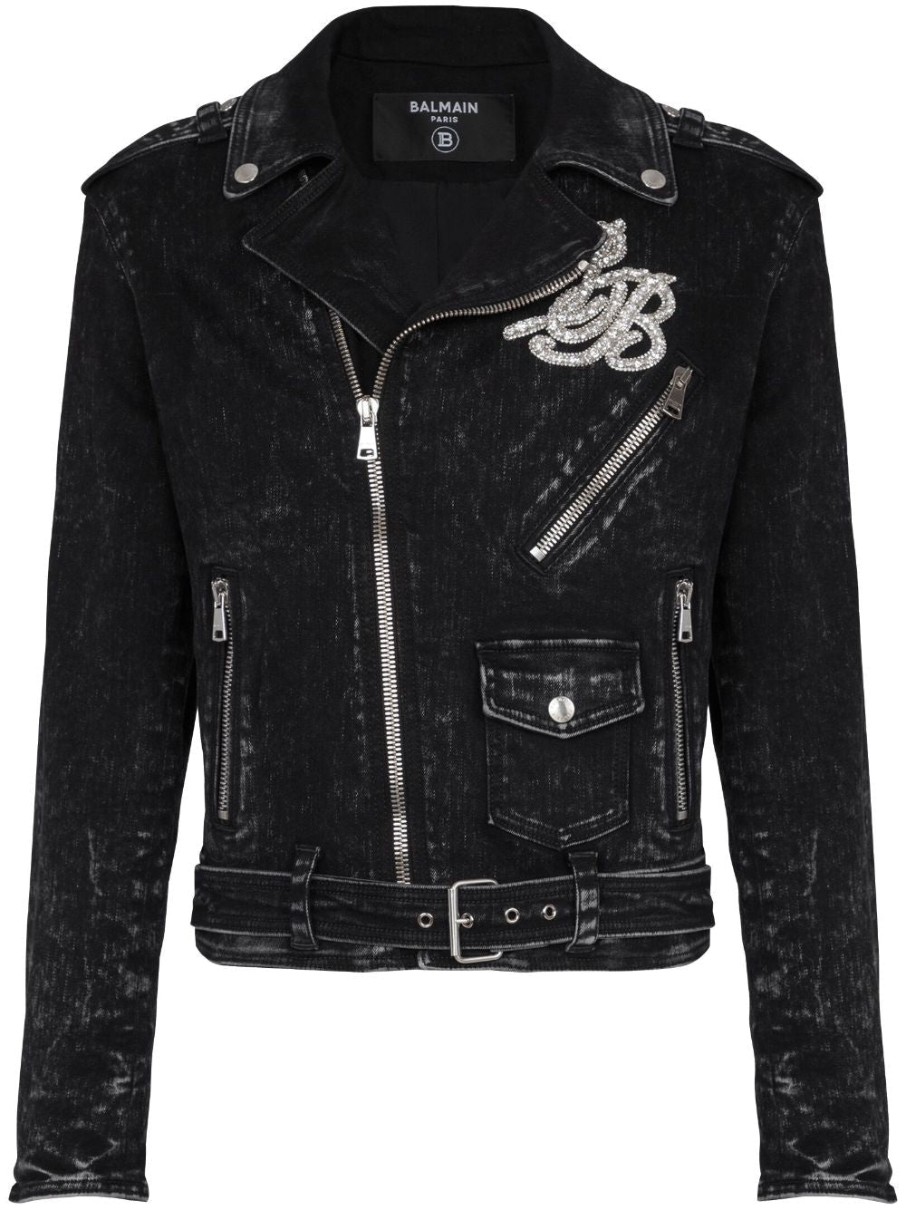 Balmain B logo-appliqué denim biker jacket