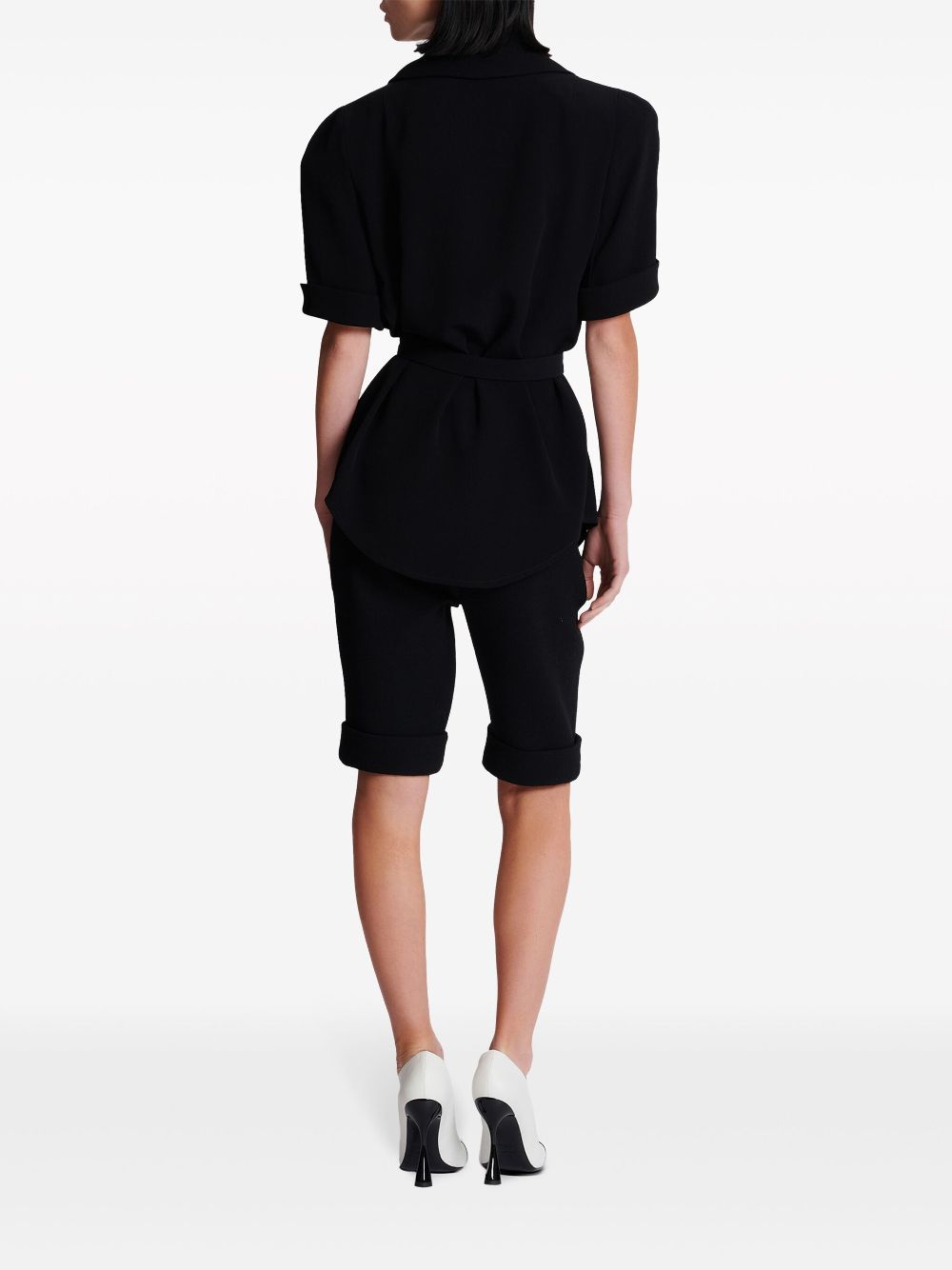 Balmain belted crepe short-sleeve shirt