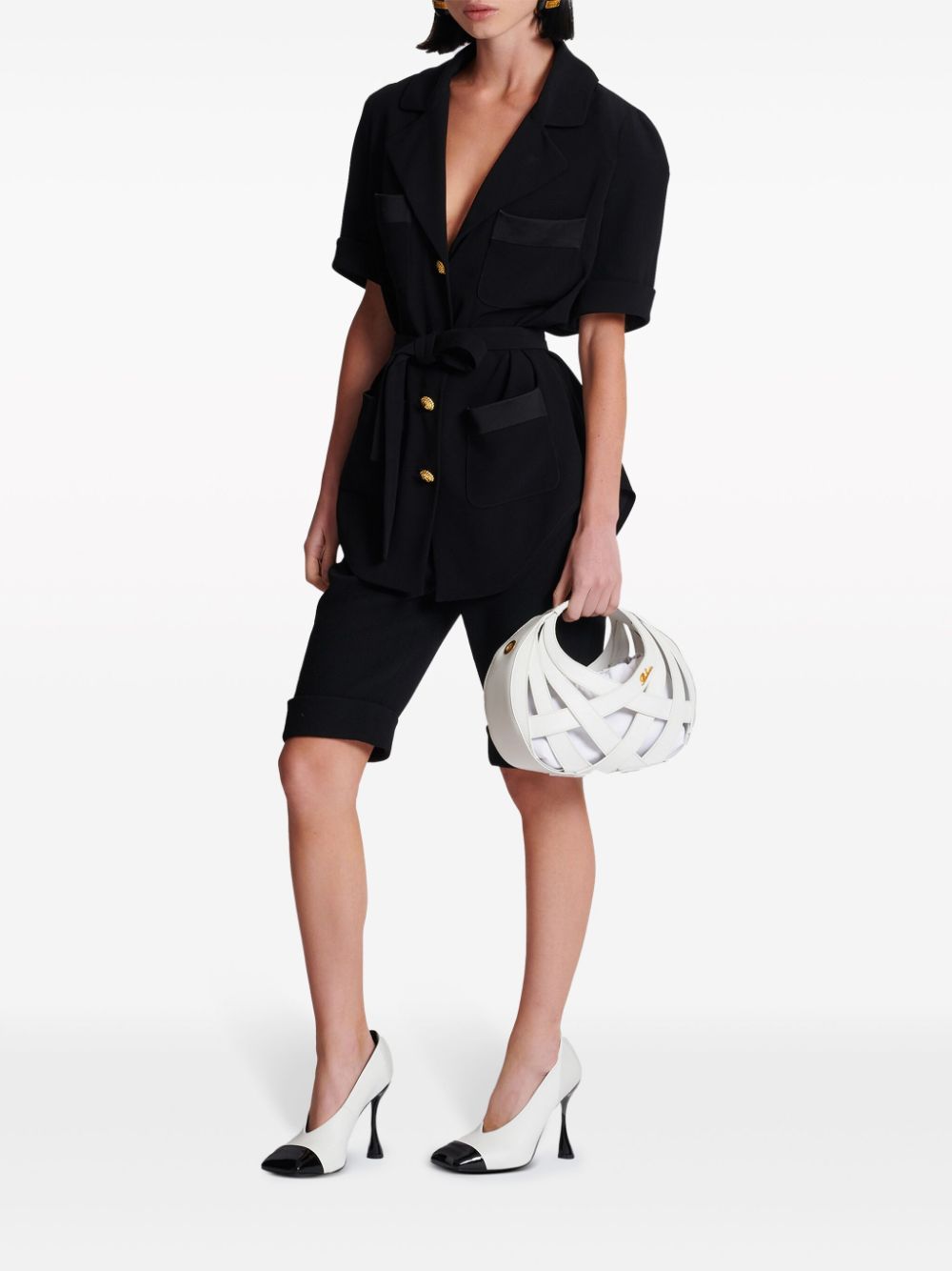 Balmain belted crepe short-sleeve shirt