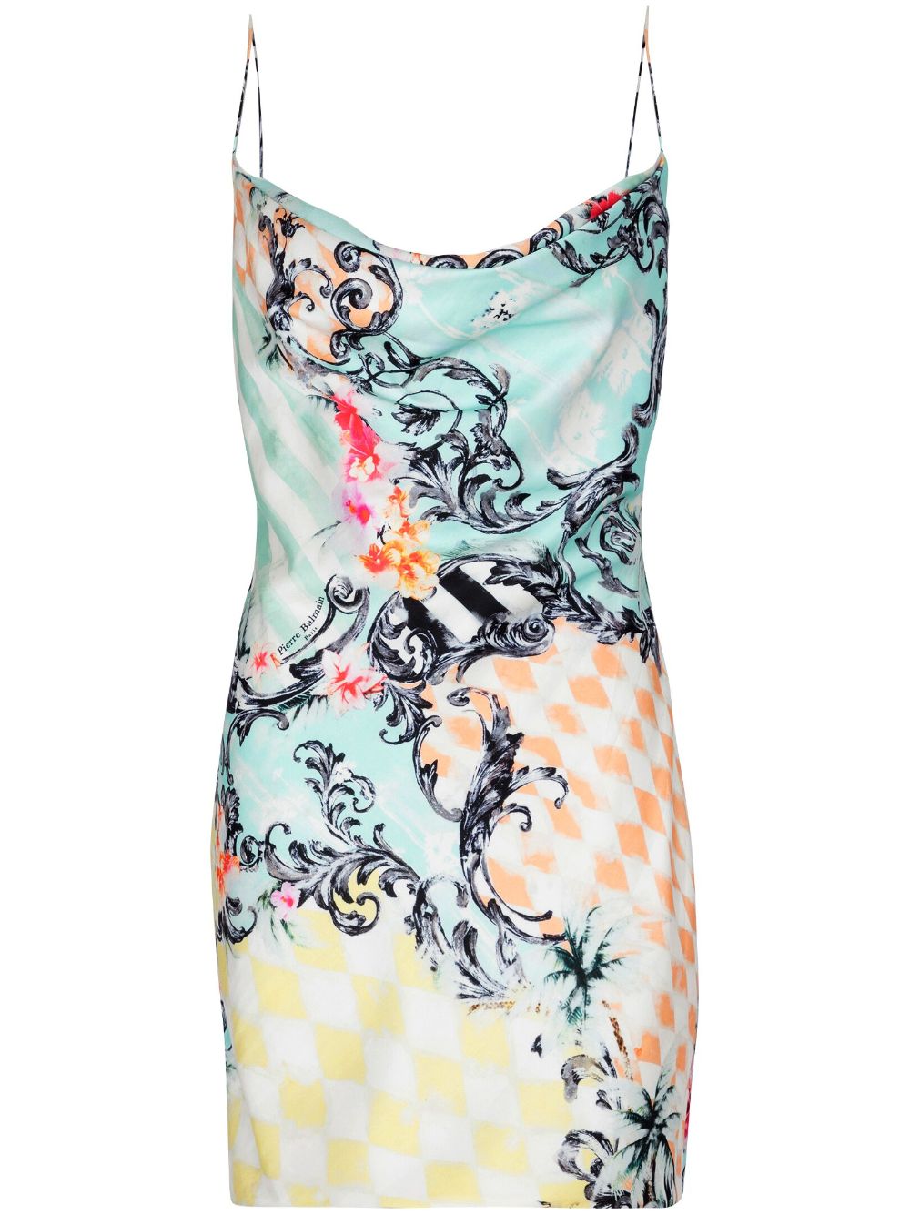 Balmain  baroque-print satin dress
