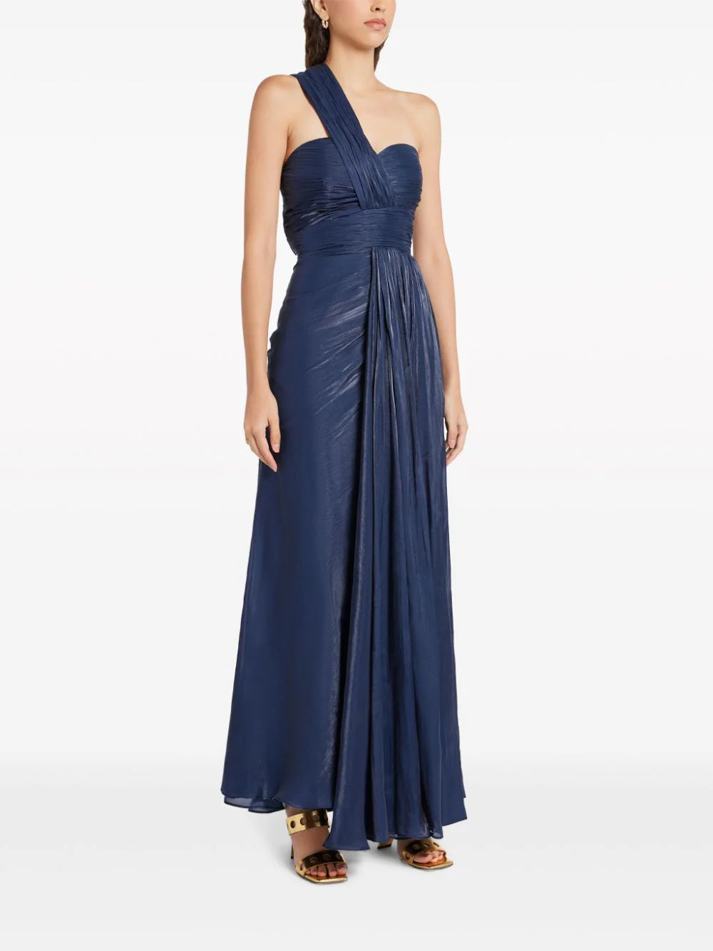 Badgley Mischka asymmetric plissé gown