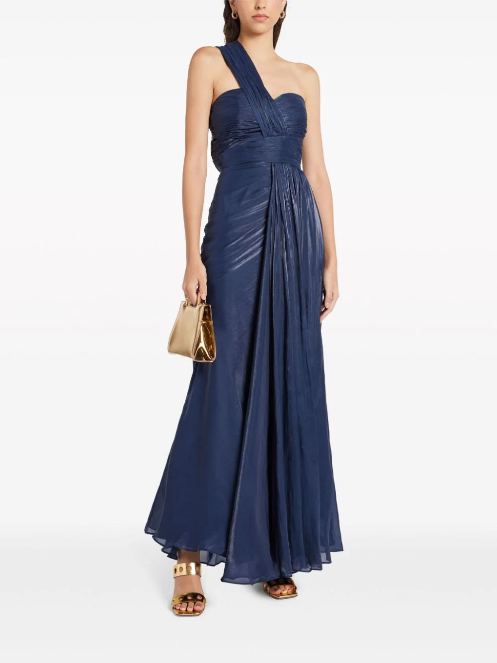 Badgley Mischka asymmetric plissé gown