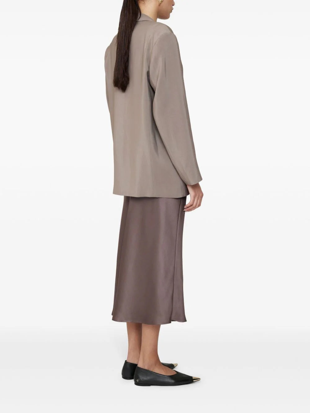 ANINE BING Bar fluted silk-satin midi skirt