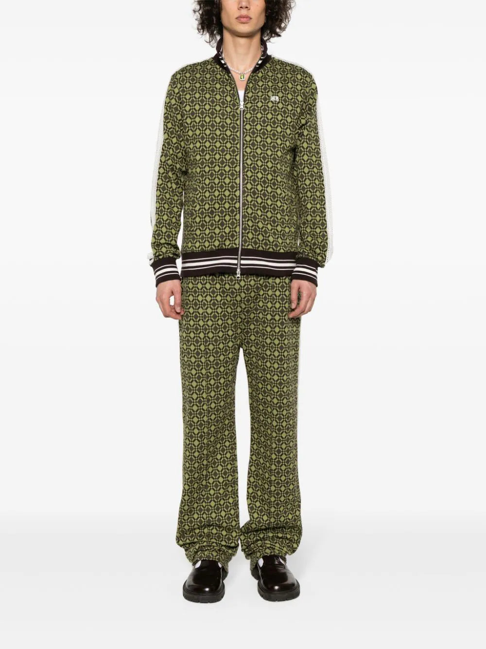 Wales Bonner  POWER TRACK TOP COTTON JACQUARD OLIVE DARK BROWN