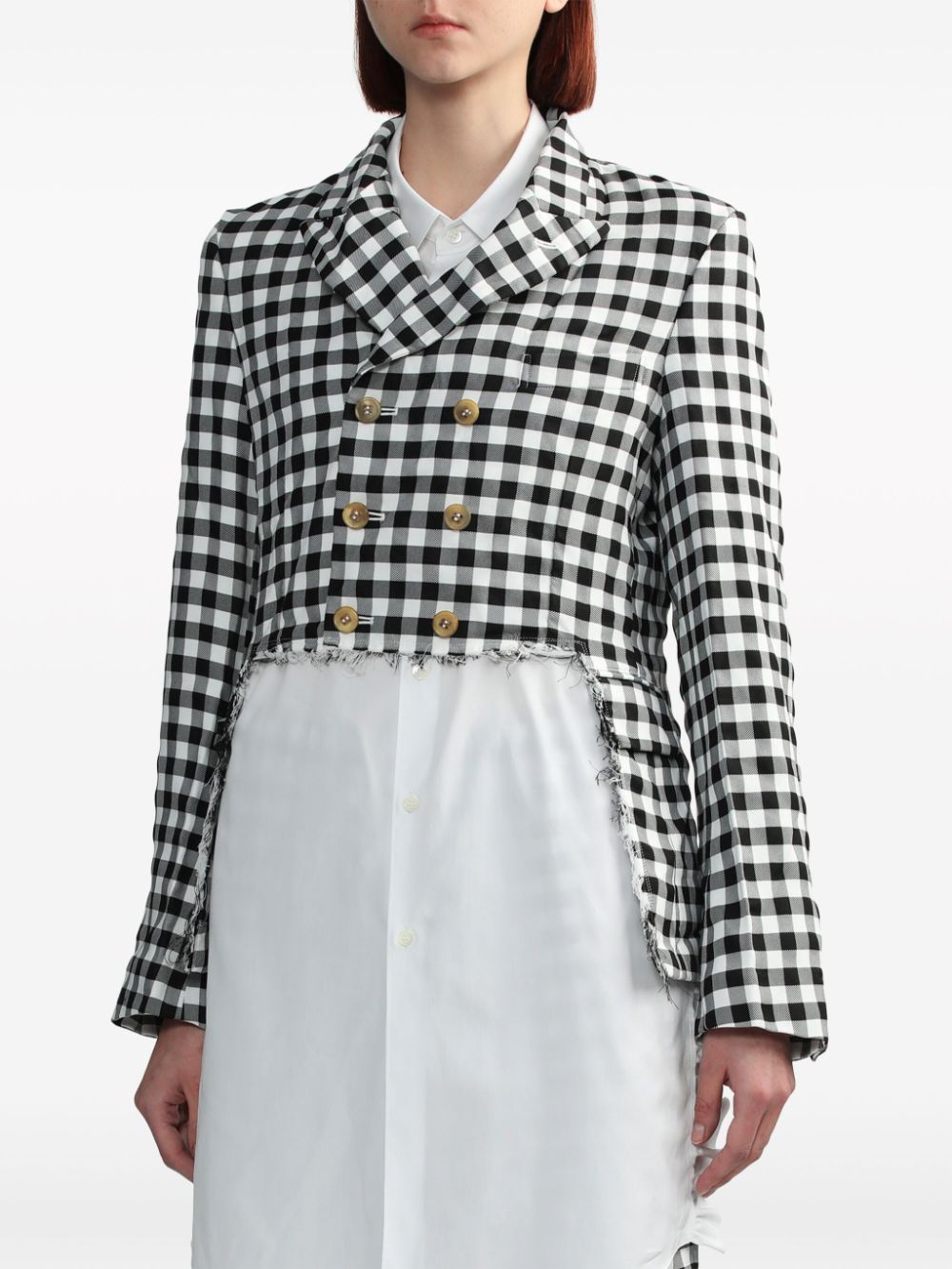 Black Comme Des Garçons cut-away gingham check jacket - Image 3