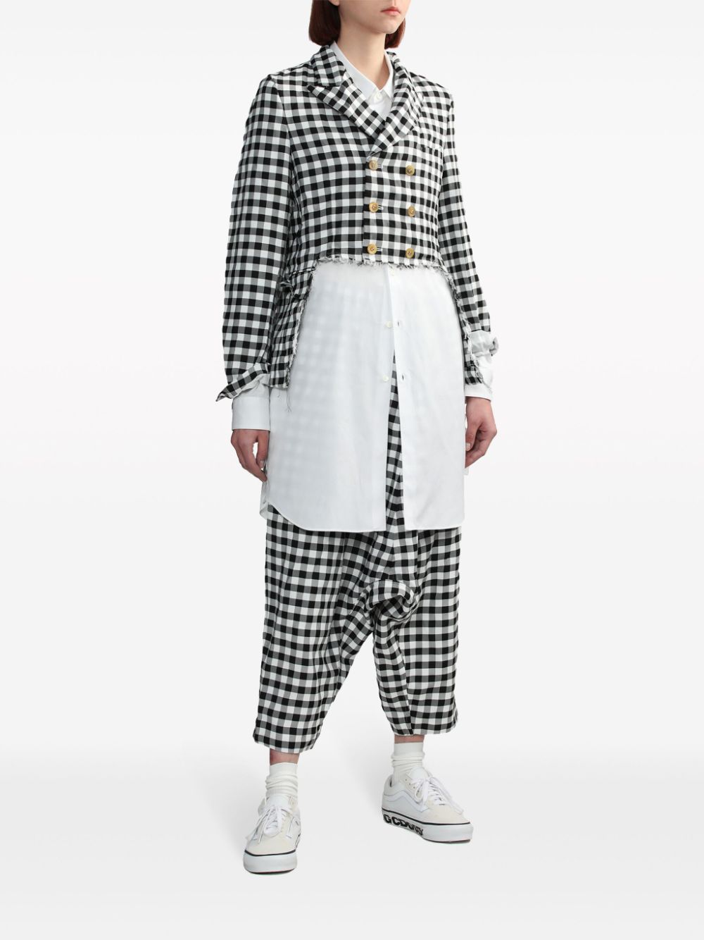 Black Comme Des Garçons cut-away gingham check jacket - Image 2