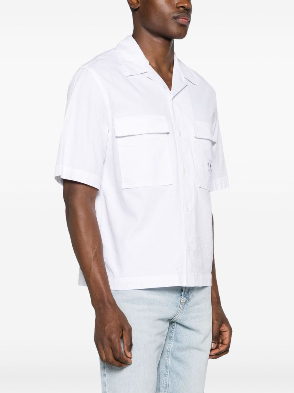 Calvin Klein Jeans logo-patch seersucker shirt