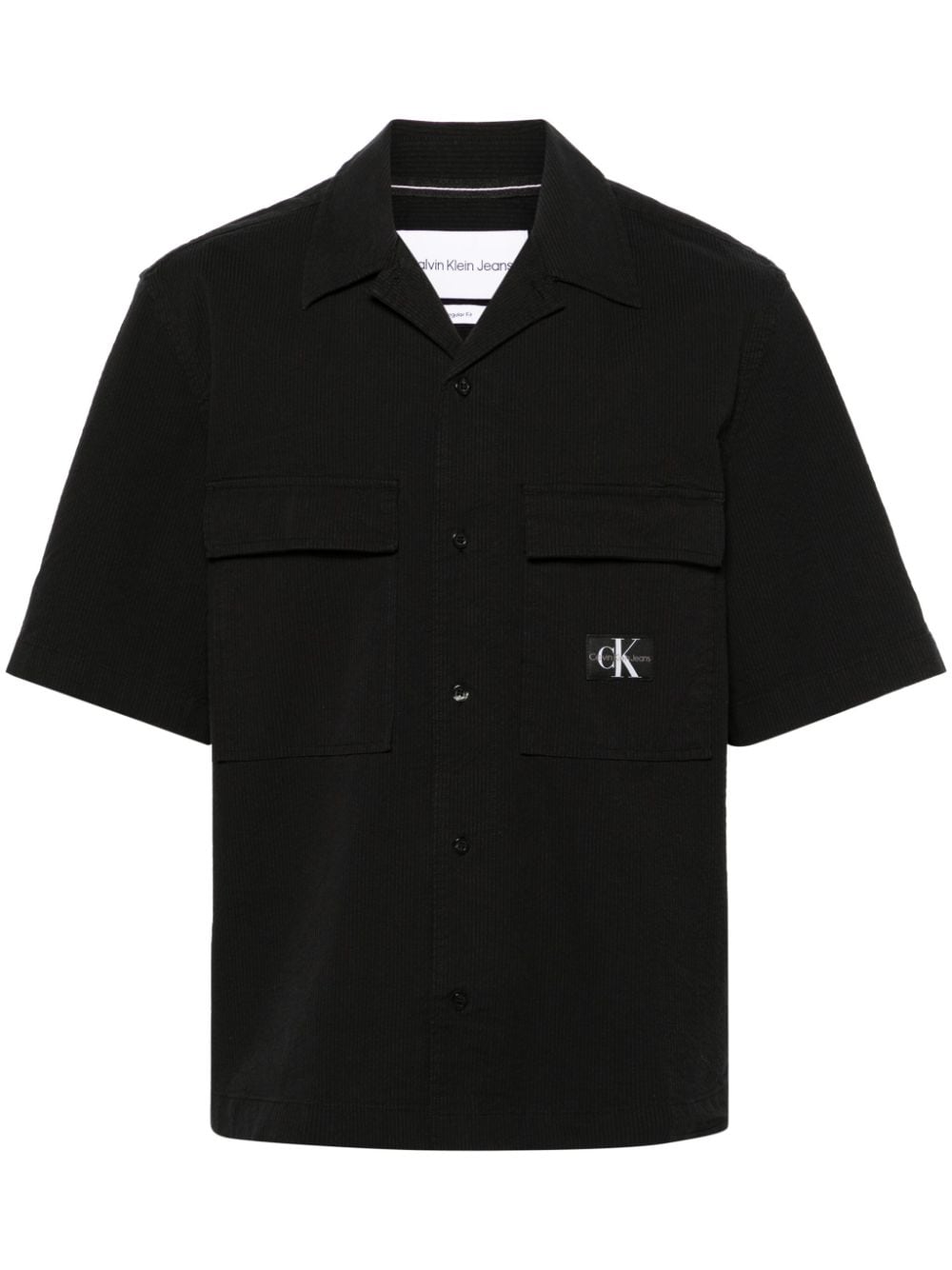 Calvin Klein Jeans logo-patch seersucker shirt