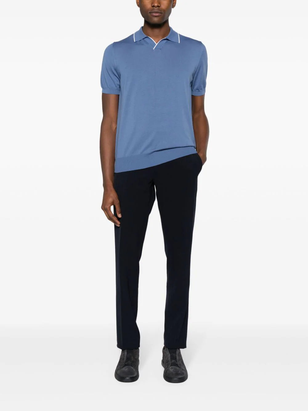Canali  striped-edge cotton polo shirt