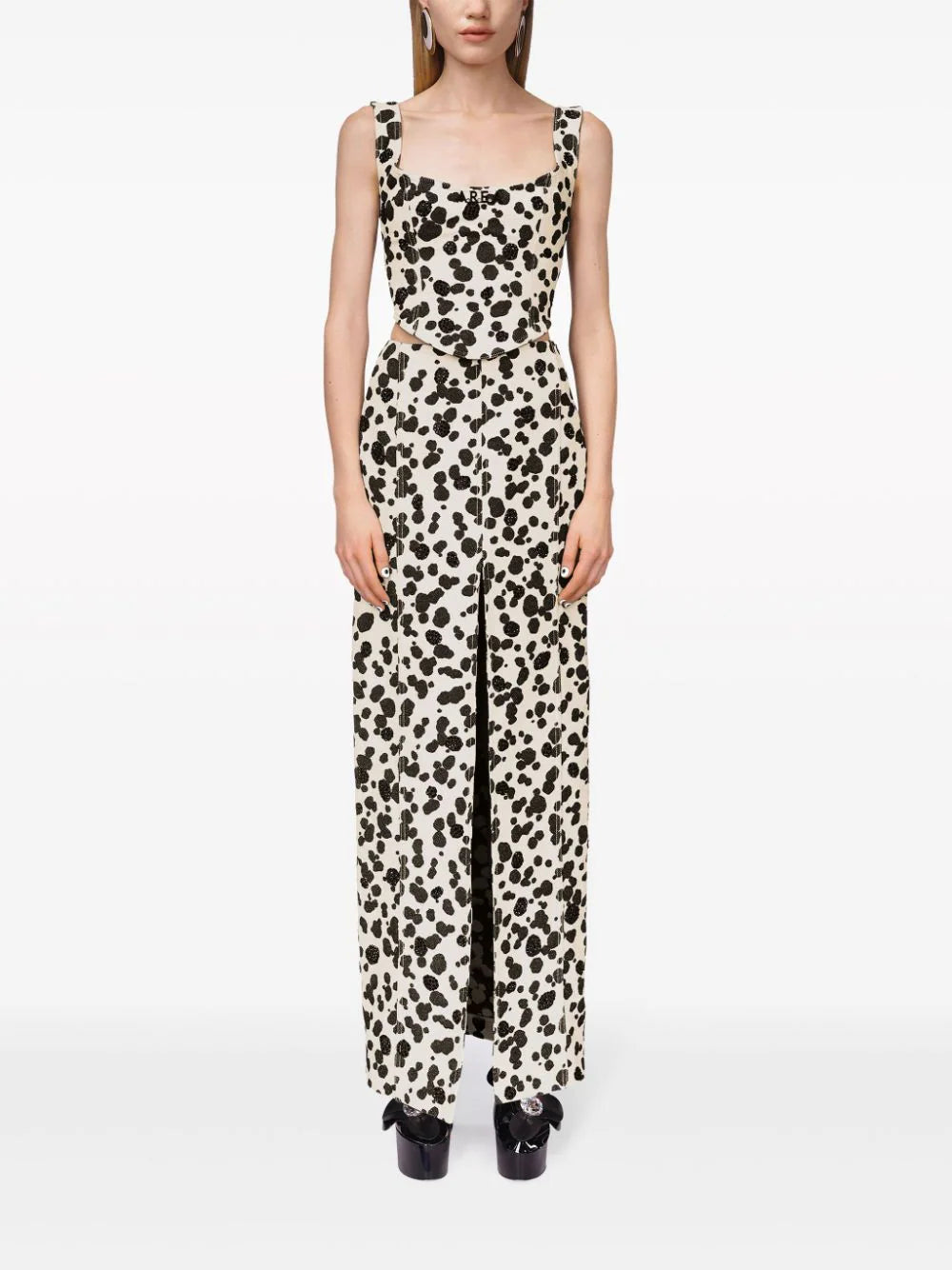 AREA  dalmatian-jacquard denim mini skirt