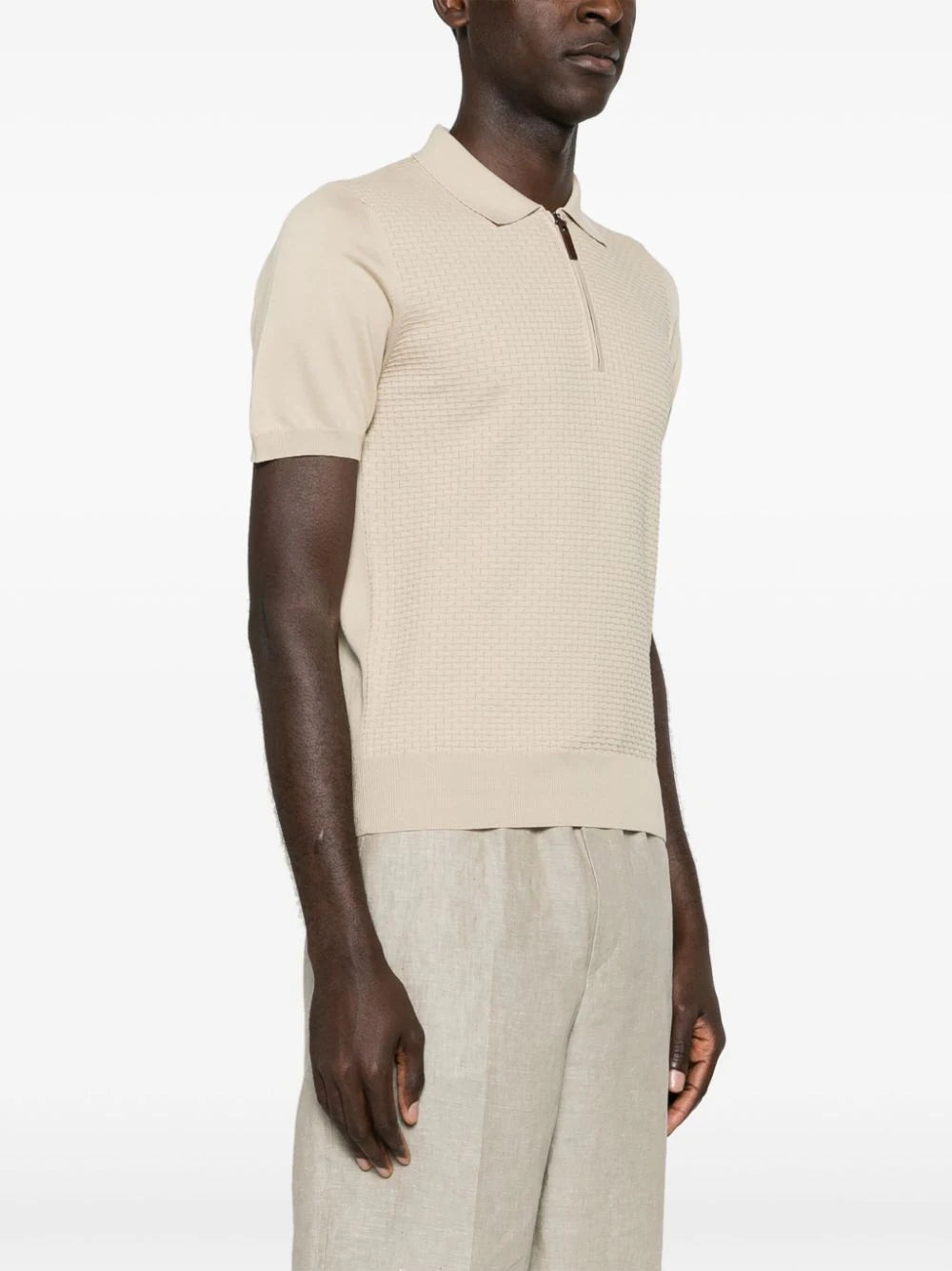 Canali zip-up cotton polo shirt