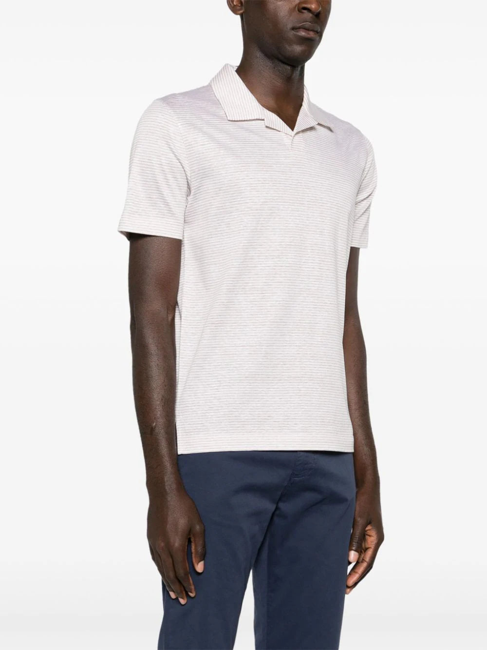 Canali  striped linen blend polo shirt