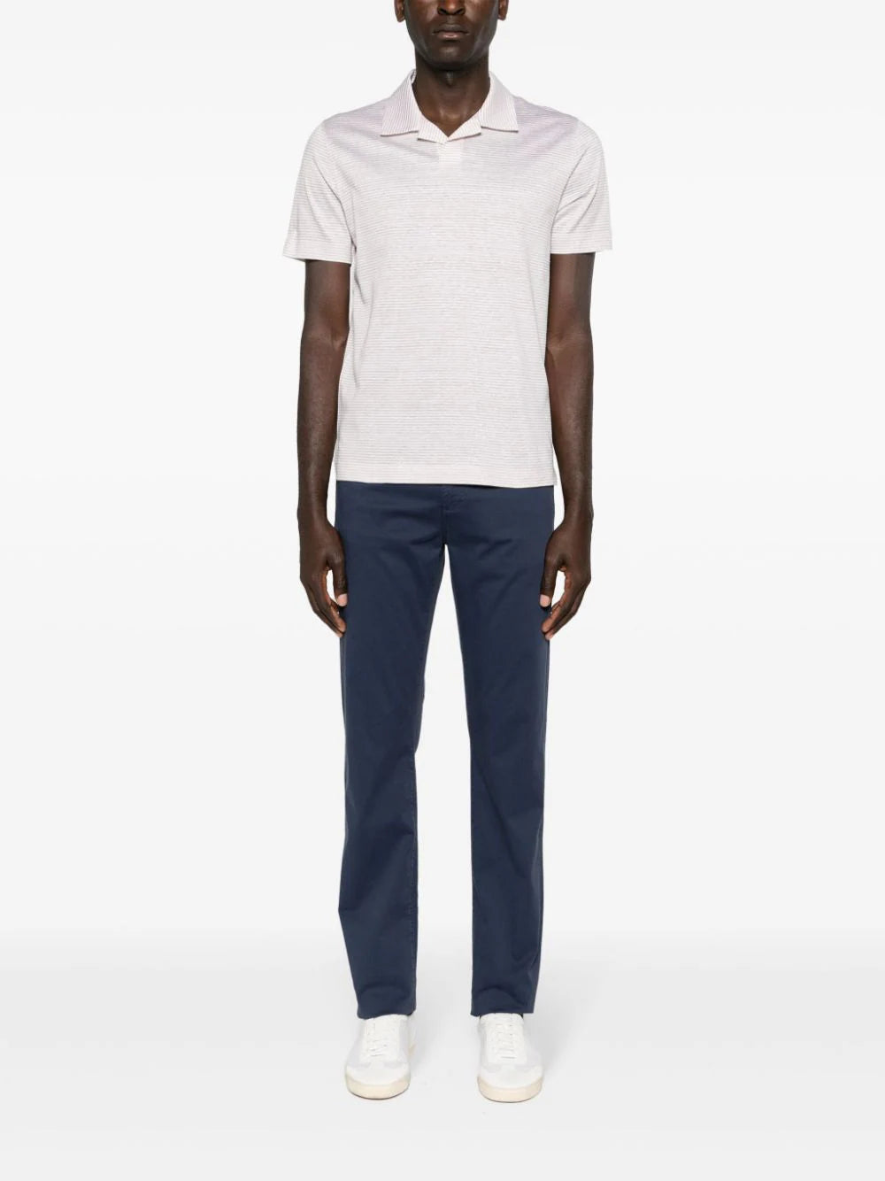 Canali  striped linen blend polo shirt
