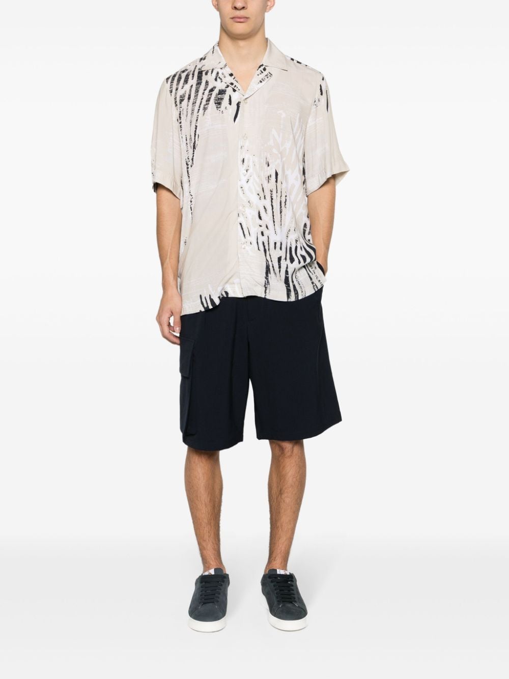 BOSS abstract-print interlock-twill shirt