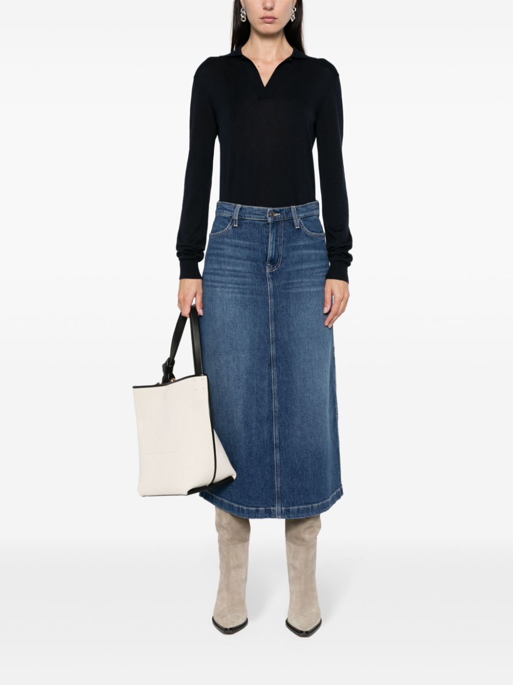 7 For All Mankind  Wayne-wash denim midi skirt
