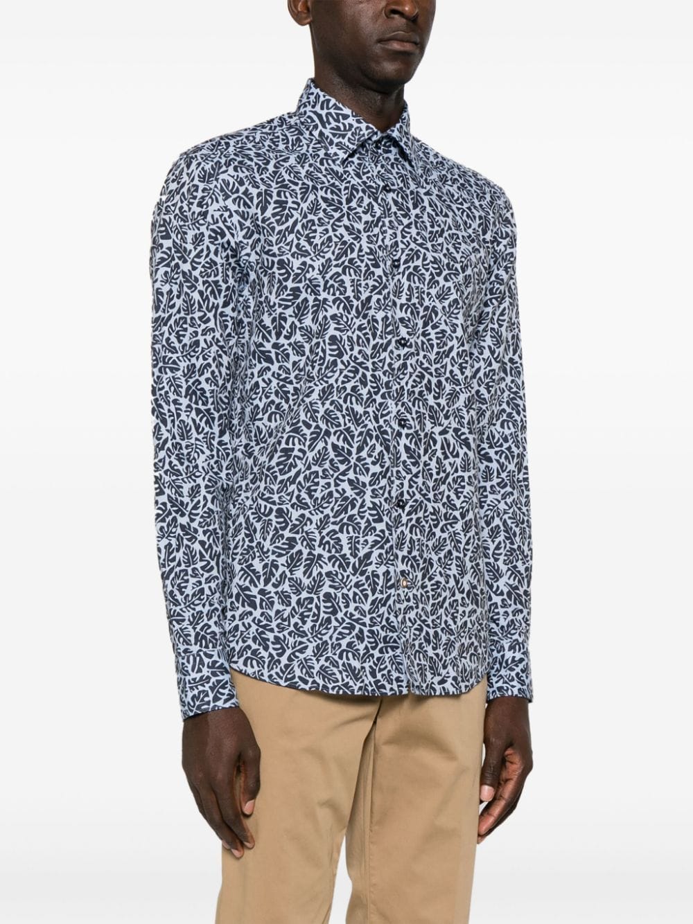 BOSS palm-print linen-blend shirt