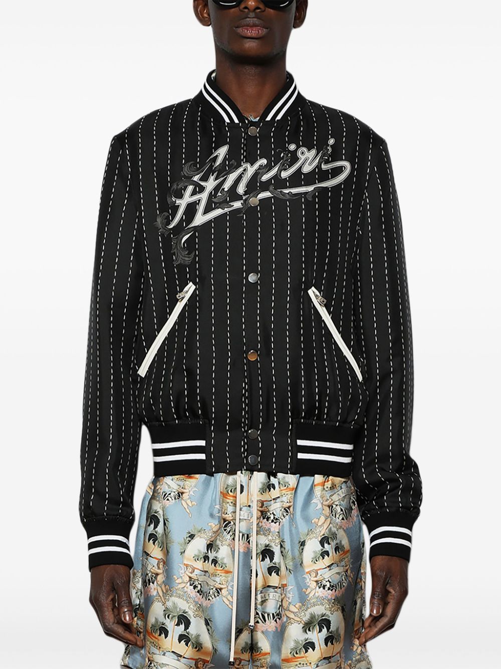 AMIRI filigree-detail silk bomber jacket