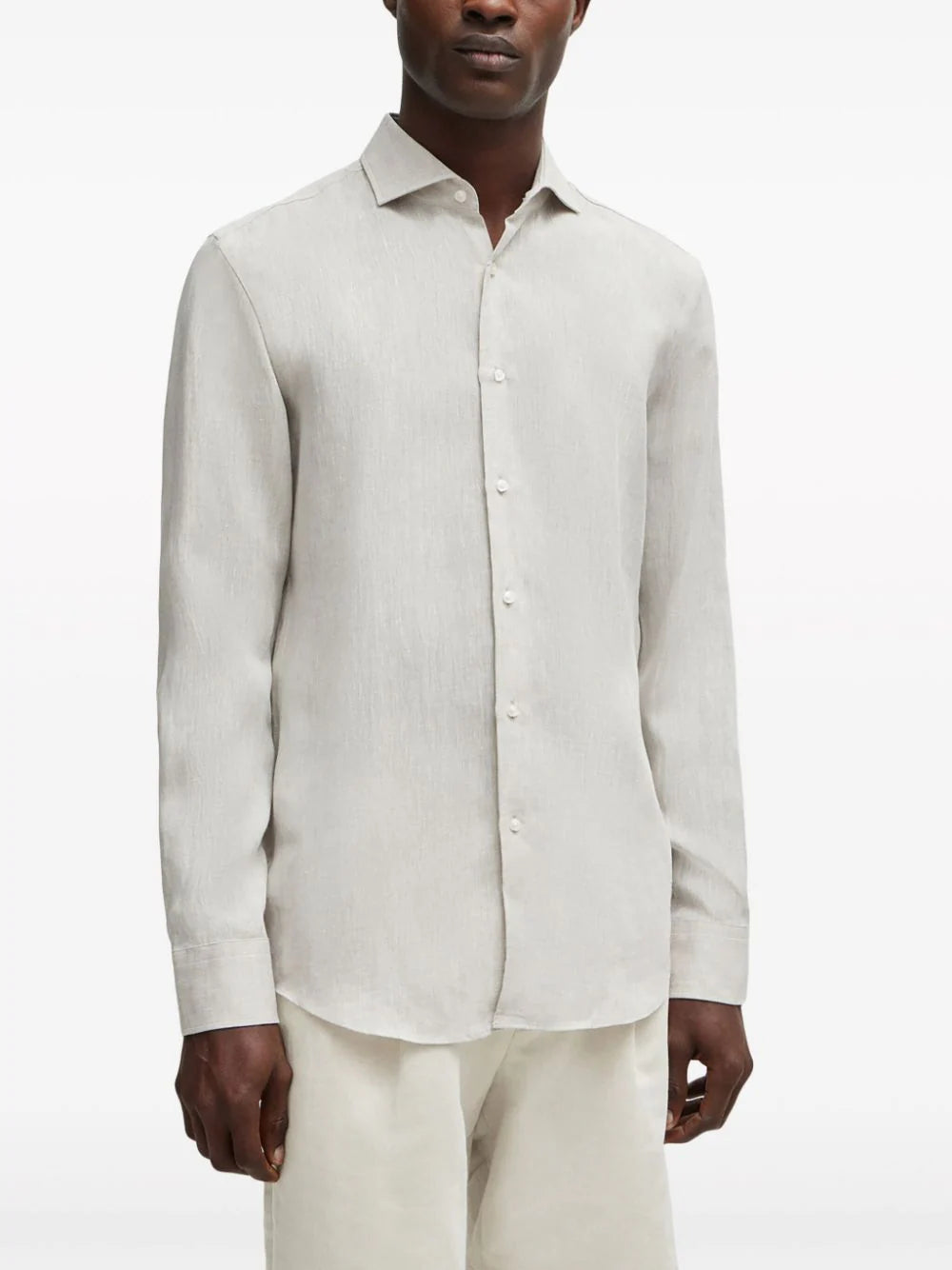 BOSS  spread-collar linen shirt