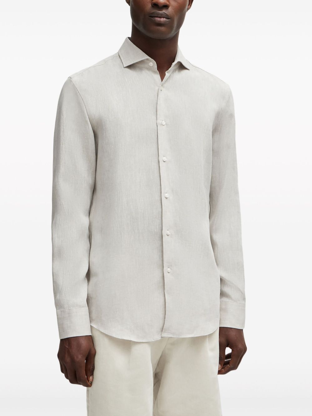 BOSS spread-collar linen shirt
