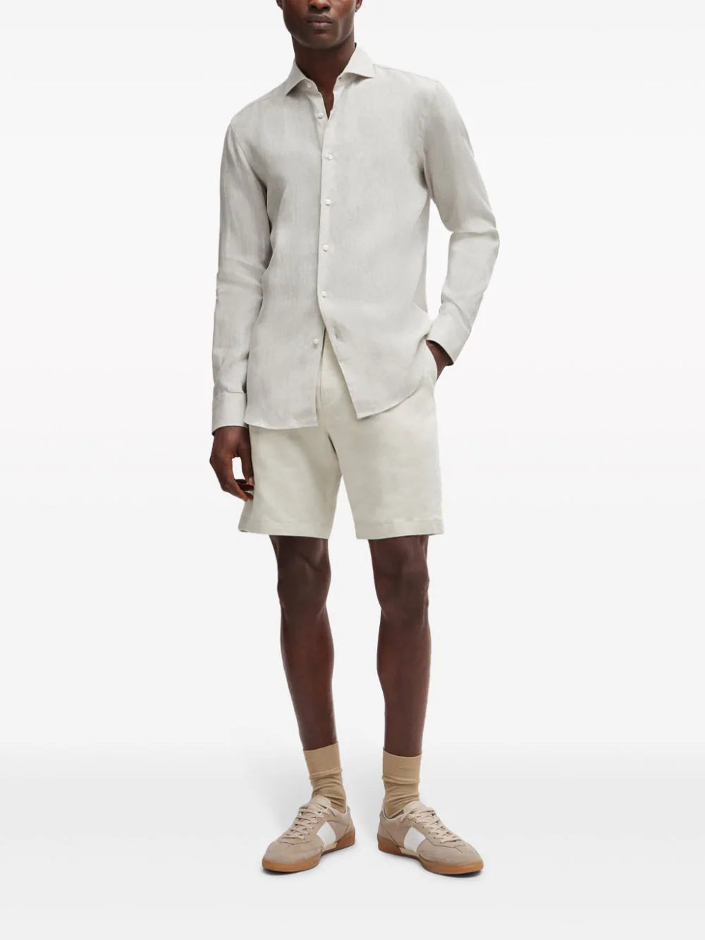 BOSS  spread-collar linen shirt