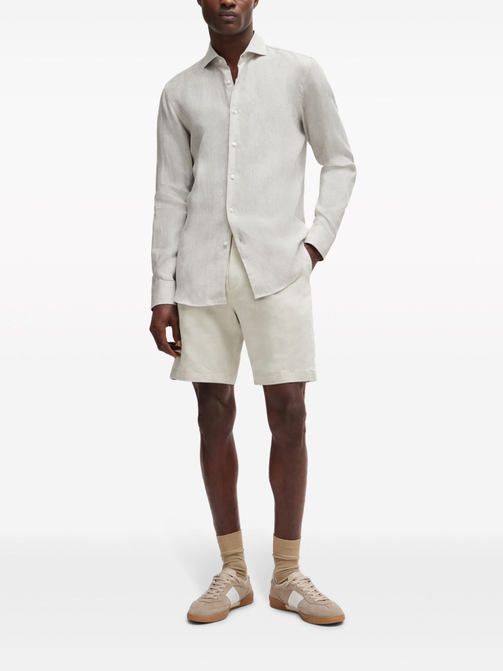 BOSS spread-collar linen shirt