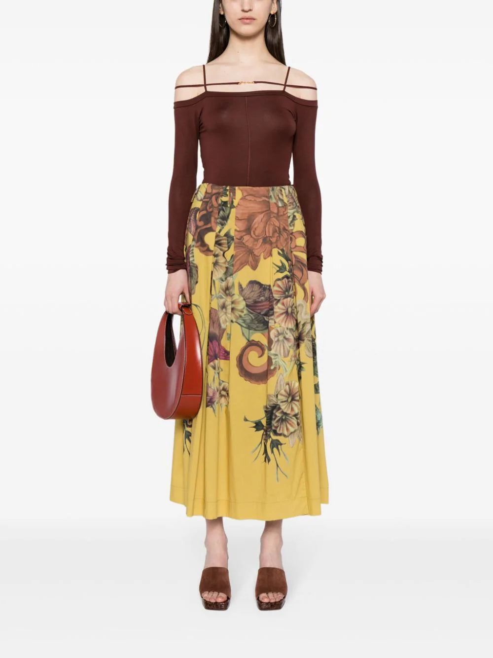 Alberta Ferretti  pleated floral-print midi skirt