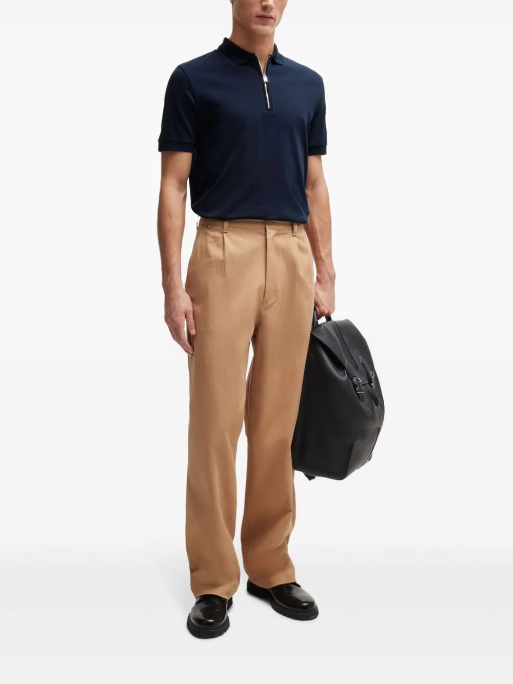 BOSS zip-neck cotton polo shirt