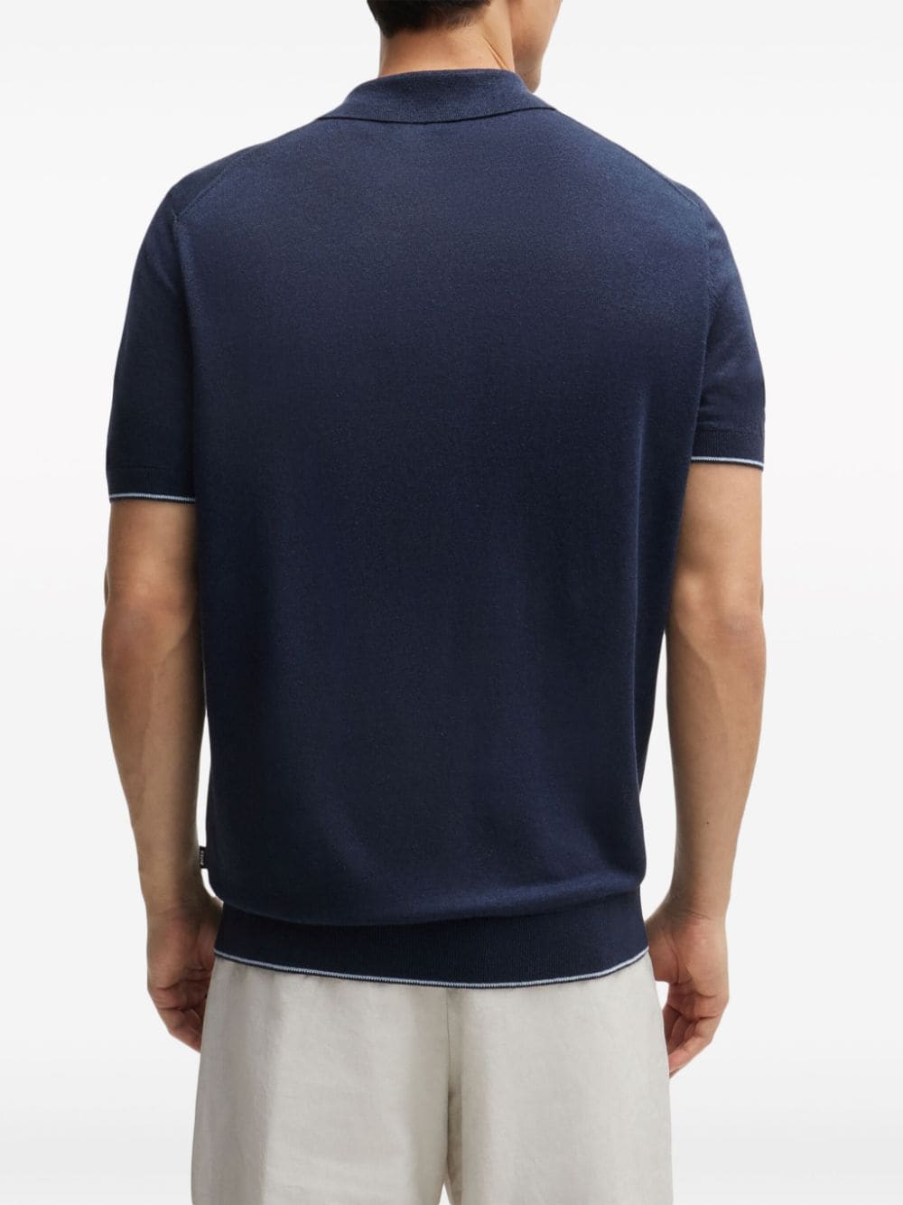 BOSS zip-neck linen-blend polo shirt