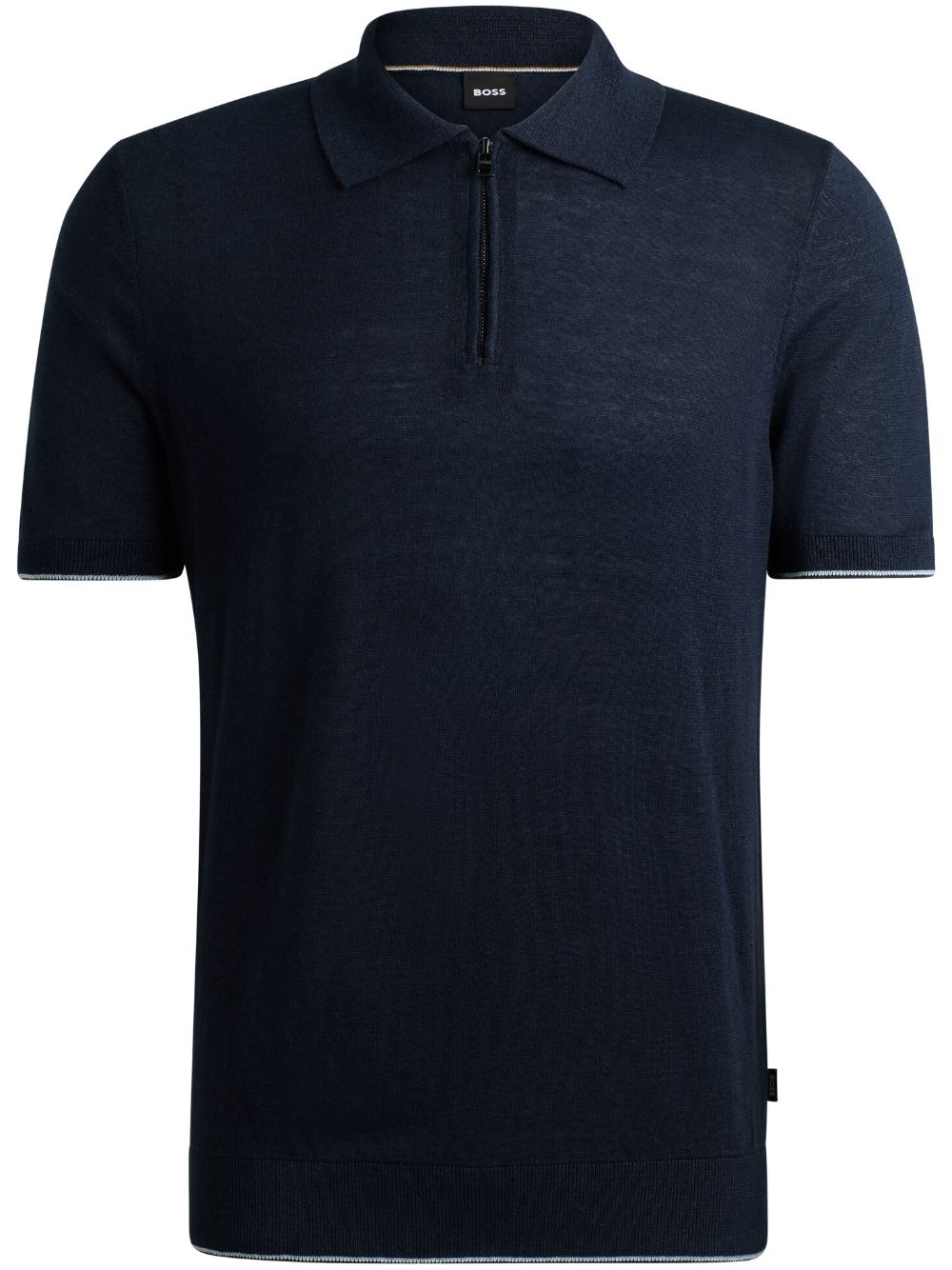 BOSS  zip-neck linen-blend polo shirt
