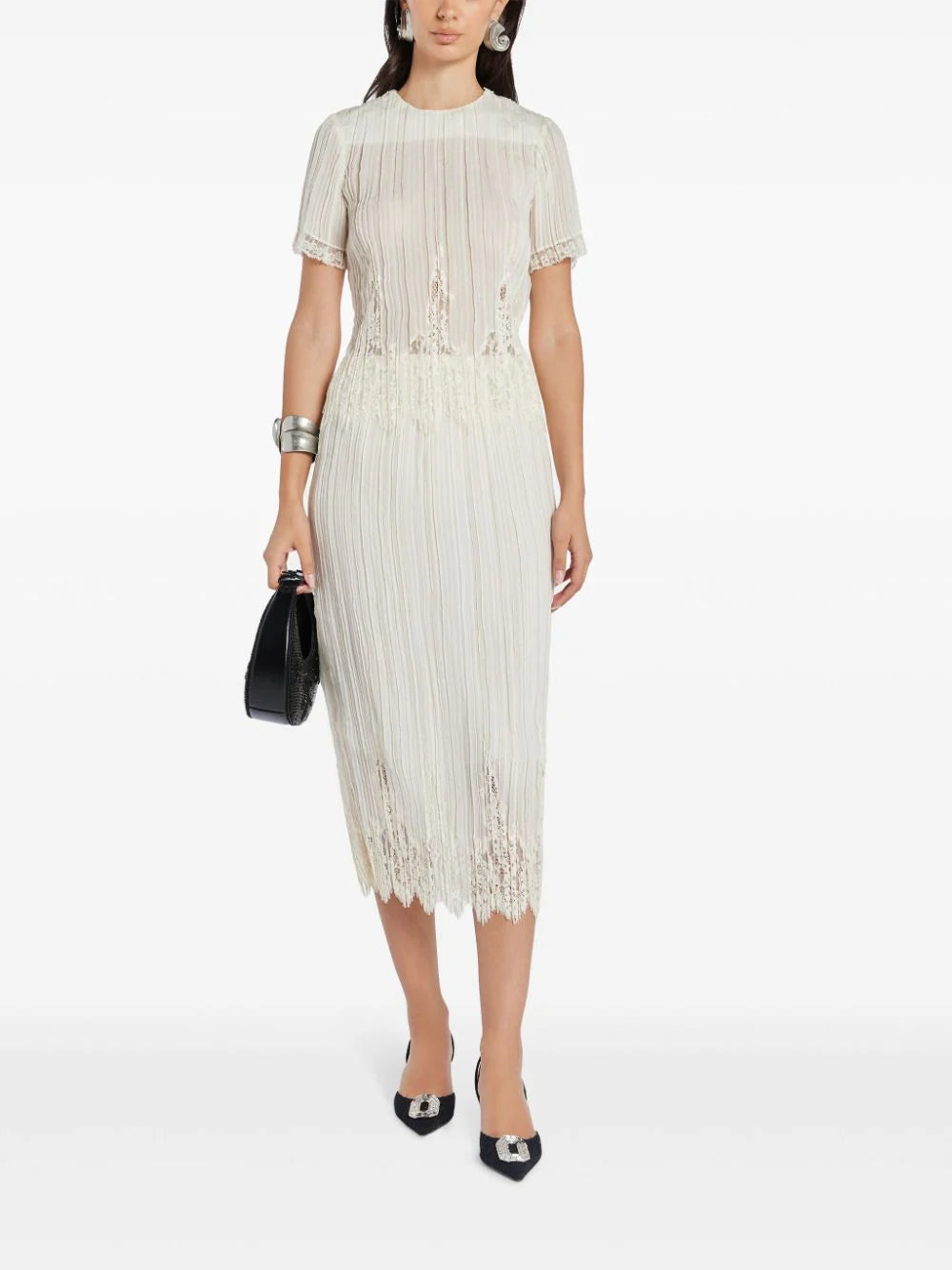 ZIMMERMANN  lace-panel pleated midi skirt