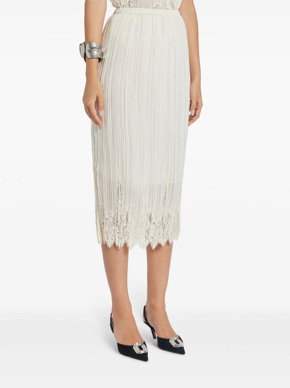 ZIMMERMANN  lace-panel pleated midi skirt