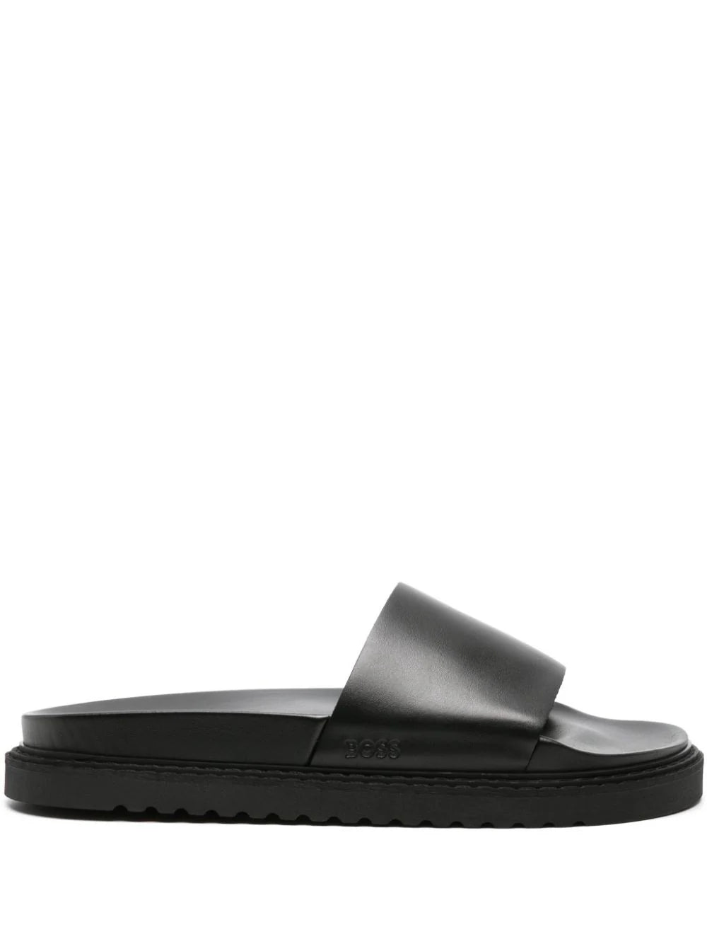 BOSS  logo-debossed leather slides