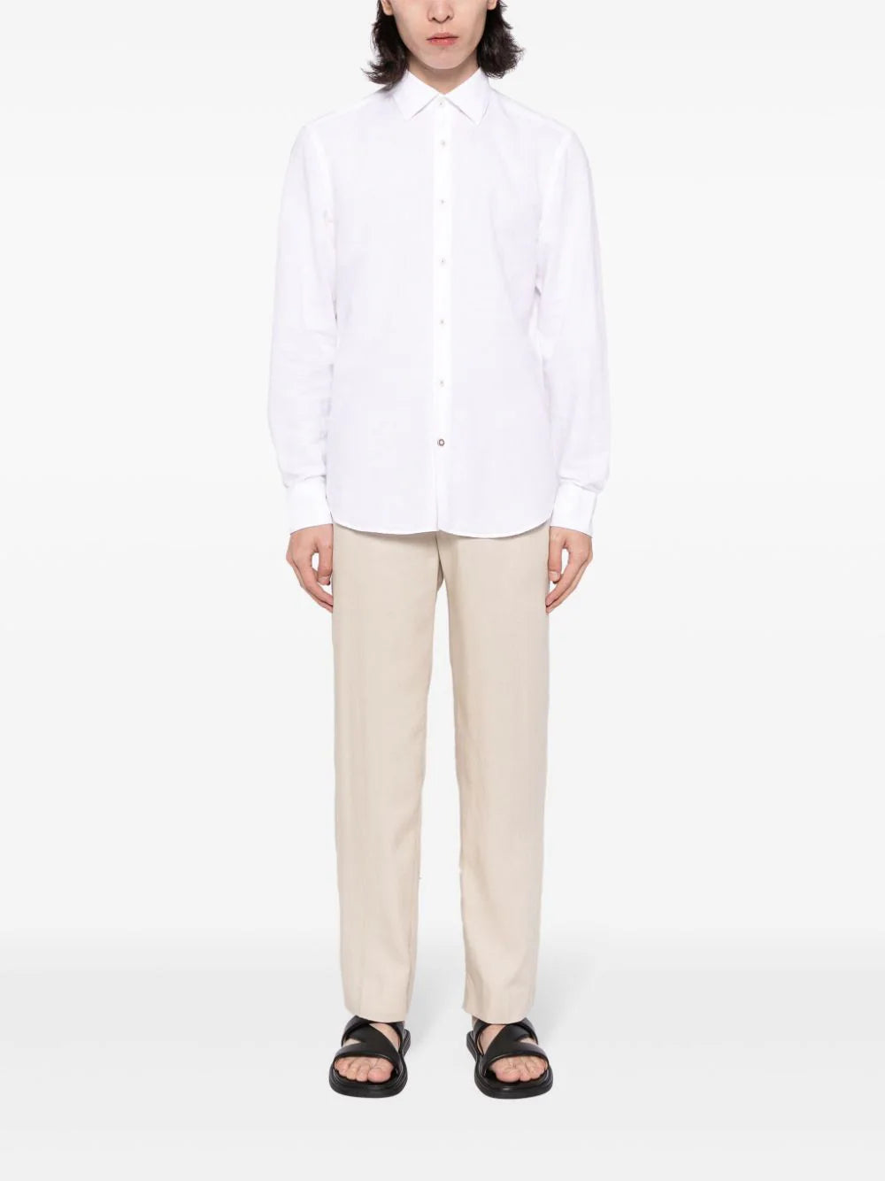 BOSS C-Hal Kent contrast-button cotton-linen shirt