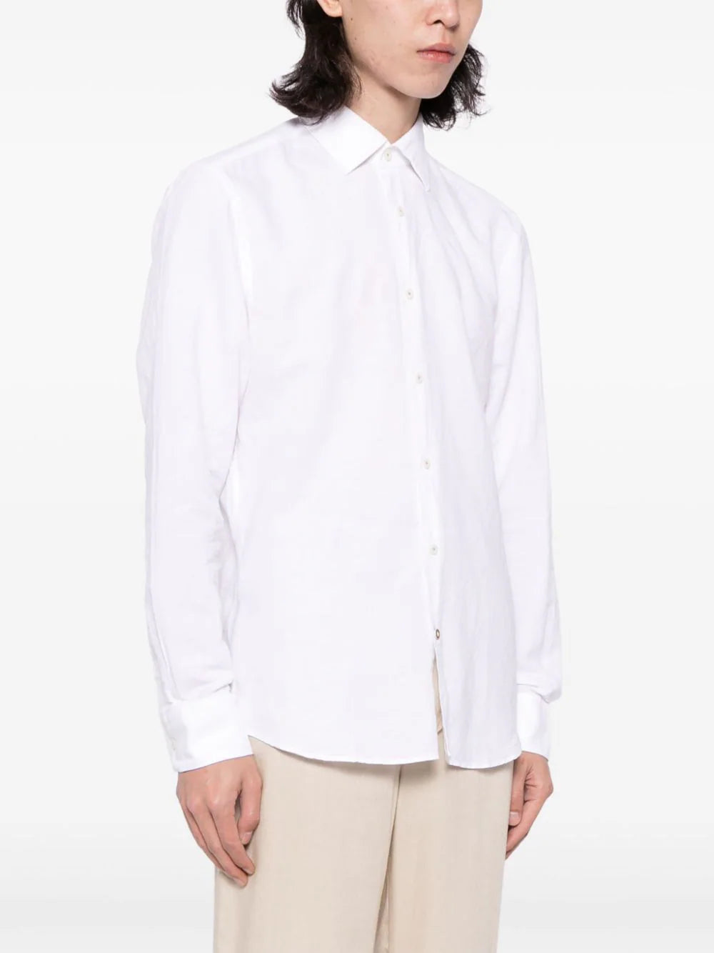 BOSS C-Hal Kent contrast-button cotton-linen shirt