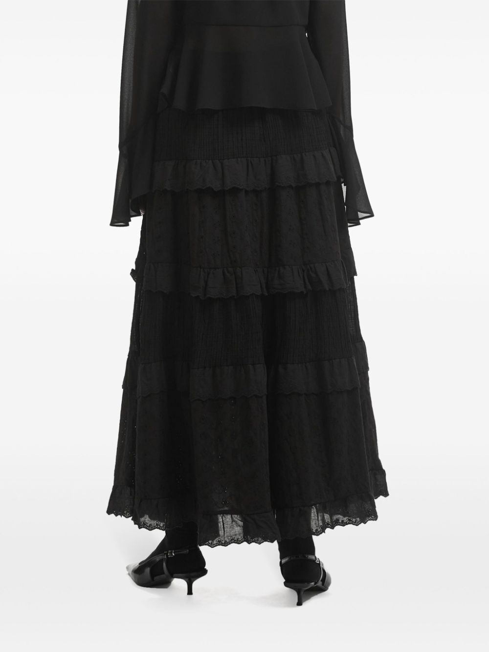 b+ab  tiered lace-panel maxi skirt