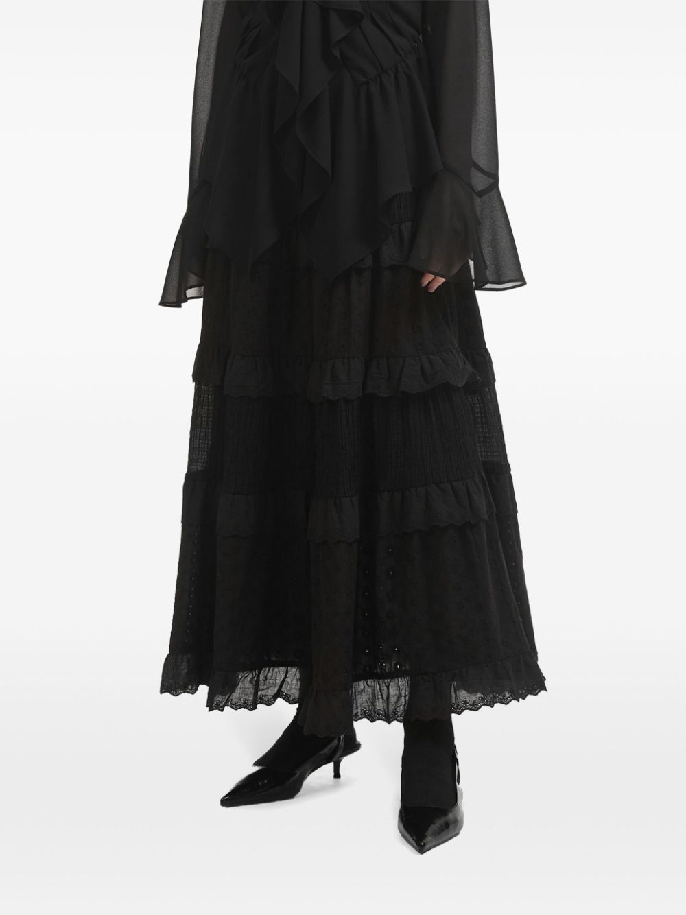 b+ab  tiered lace-panel maxi skirt