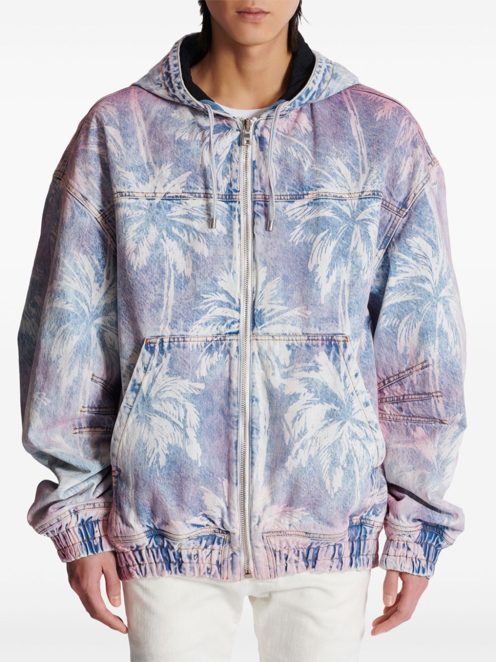 Balmain printed denim bomber jacket
