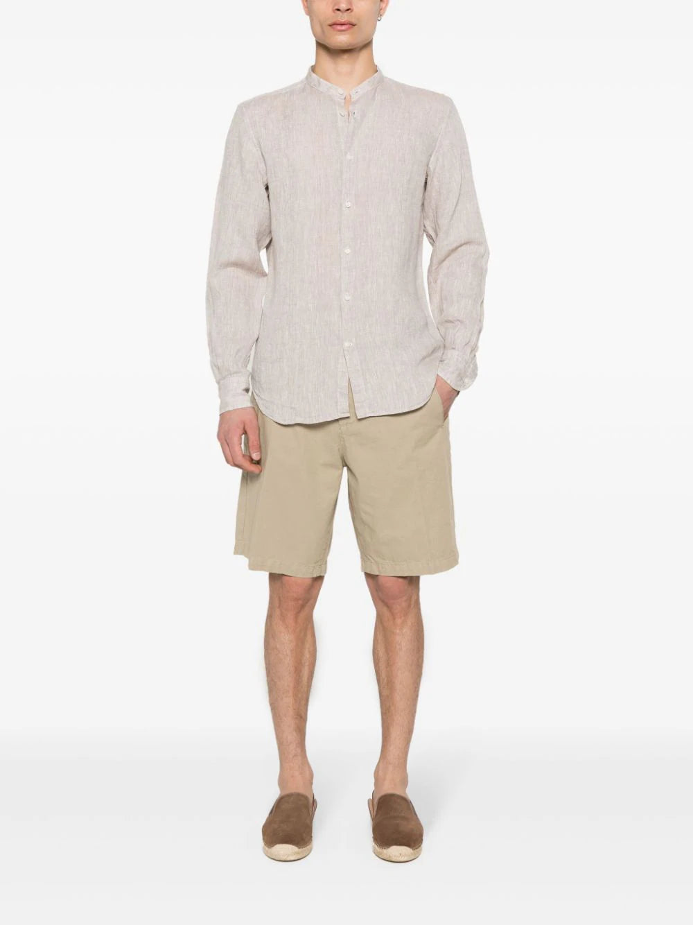 Boggi Milano  band-collar linen shirt