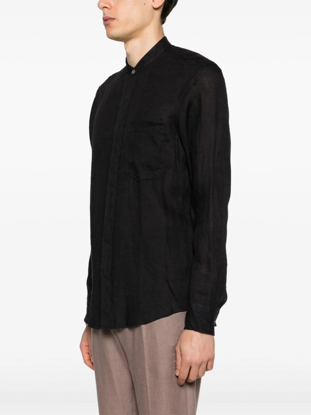 Zegna band-collar linen shirt